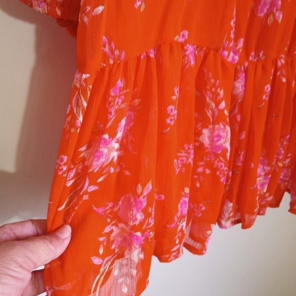 Vince Camuto orange/pink boho flouncy ruffle mini dress women's size small/mediu - Picture 4 of 11